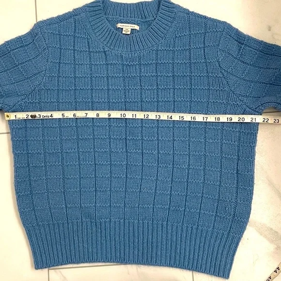 American Eagle Waffle Knit Crew Neck Sweater Blue Sz Lg - Picture 9 of 13
